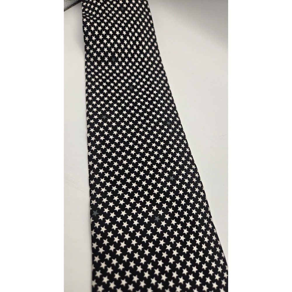 Mischief Casuals Wembley Silk Tie Black White Star‎ Pattern Mens Necktie USA